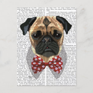 Cartão Postal Pug com Arco vermelho picado