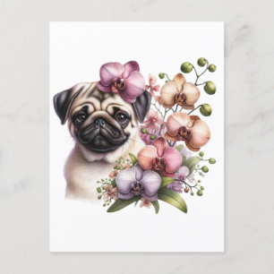 Cartão Postal Pug com Ramificação Orquídea, Pós-Travessia