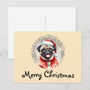 Cartão Postal Pug Com Roupa de Papai Noel - Natal 1