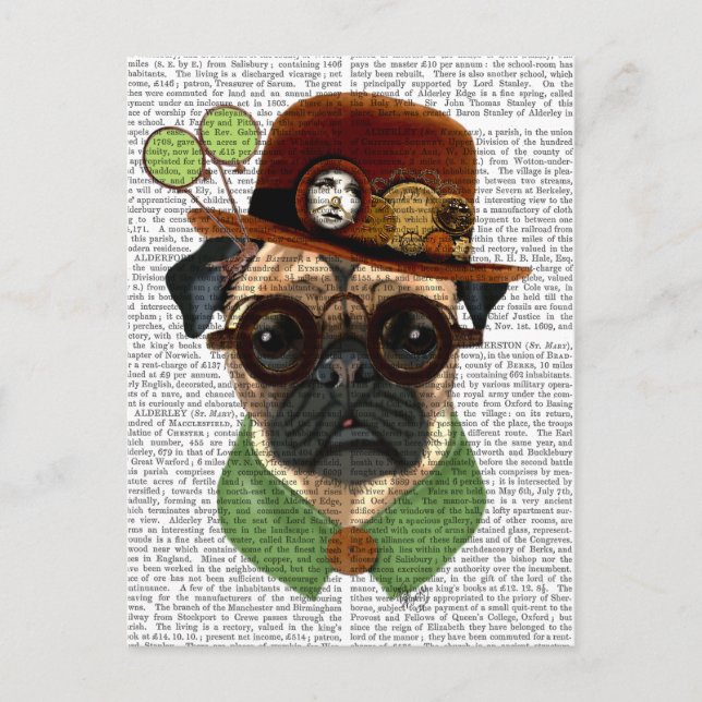Cartão Postal Pug com Steampunk Bowler Hat (Frente)