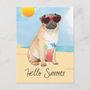 Cartão Postal Pug de Verão