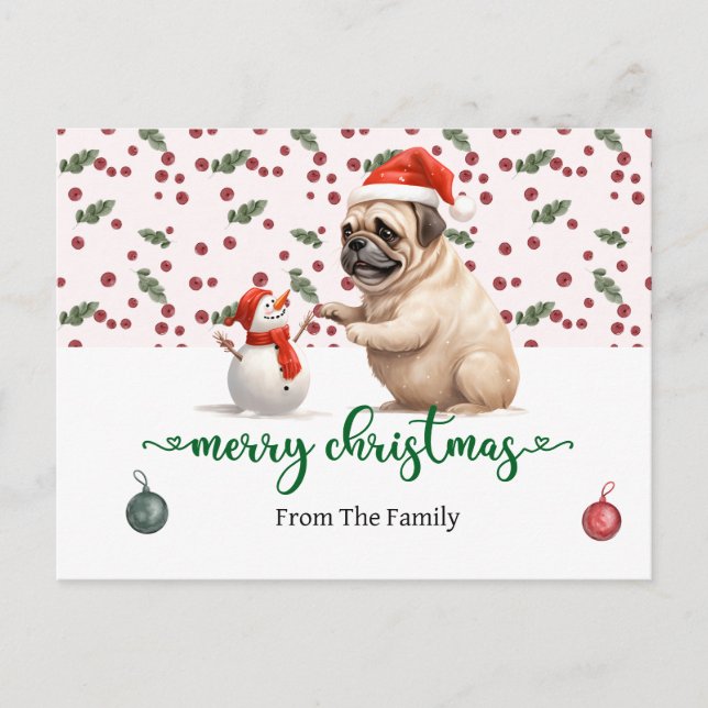 Cartão Postal Pug Dog Natal temido (Frente)