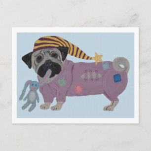 Cartão Postal Pug em PJs 