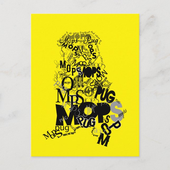 Cartão Postal Pug feito de tipo (Frente)