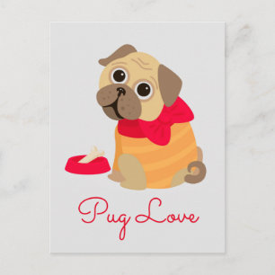 Cartão Postal Pug Love adorável cachorrinho