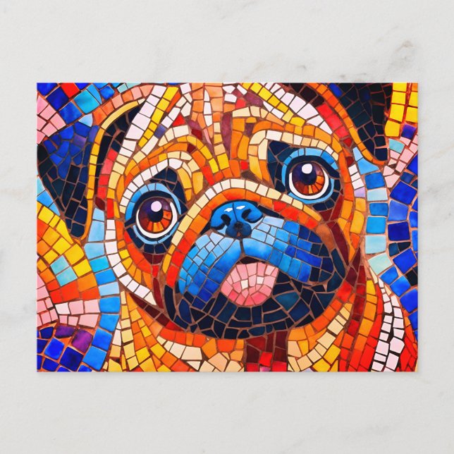 Cartão Postal Pug Mosaico (Frente)