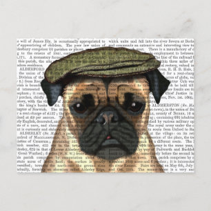 Cartão Postal Pug no Boné plano