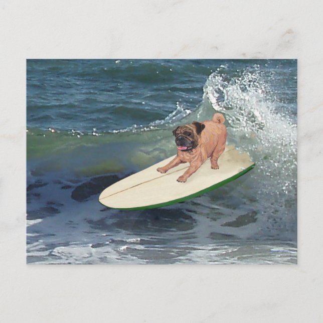 Cartão Postal Pug Surfer Dude (Frente)