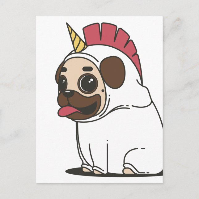 CARTÃO POSTAL PUG UNICORN (Frente)