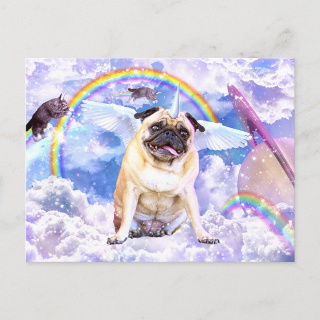 Cartão Postal Pug unicorn - Pugicorn bonito (Frente)