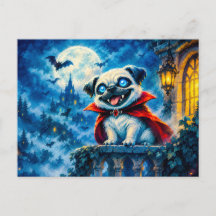 Pug Vampiro de Halloween em Cena Noturna