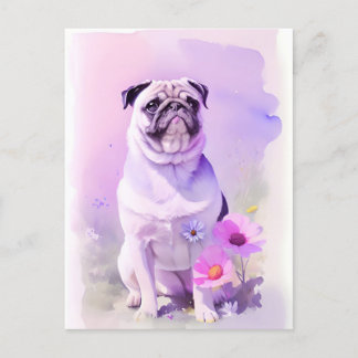 Cartão Postal Pug Watercolor Retrato 1