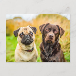 Cartão Postal Pug with Dog Friend Playing Together