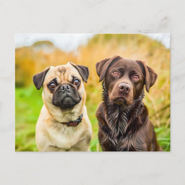 Cartão Postal Pug with Dog Friend Playing Together (Frente)