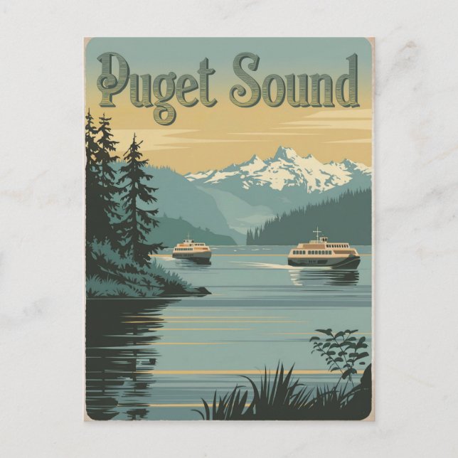 Cartão Postal Puget Sound Washington Vintage (Frente)