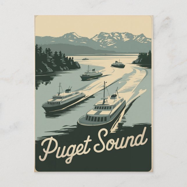 Cartão Postal Puget Sound Washington Vintage (Frente)