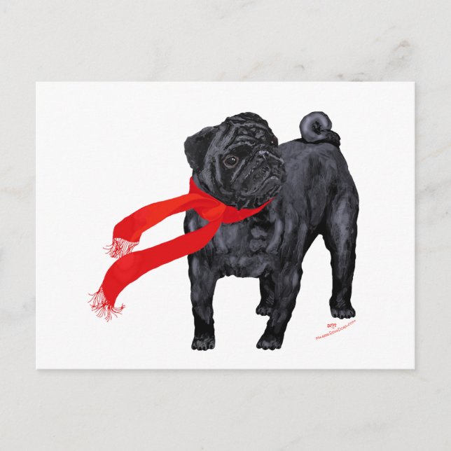 Cartão Postal Pugs com Cachecol Vermelho (Frente)