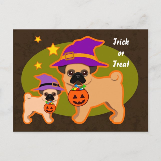 Cartão Postal pugs de Halloween (Frente)