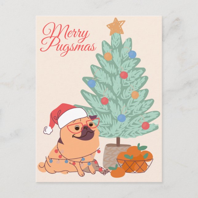 Cartão Postal Pugsmas feliz (Frente)