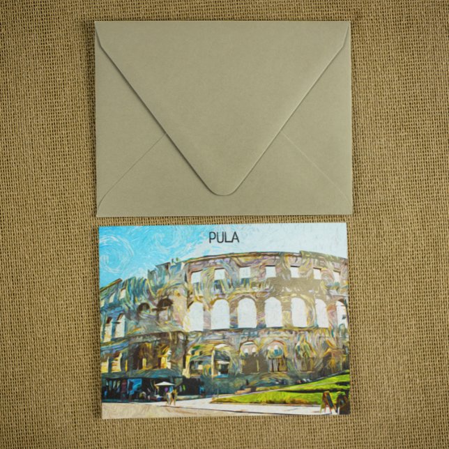Cartão Postal Pula Croácia, pintura a óleo na cidade (pula croatia painting postcard)
