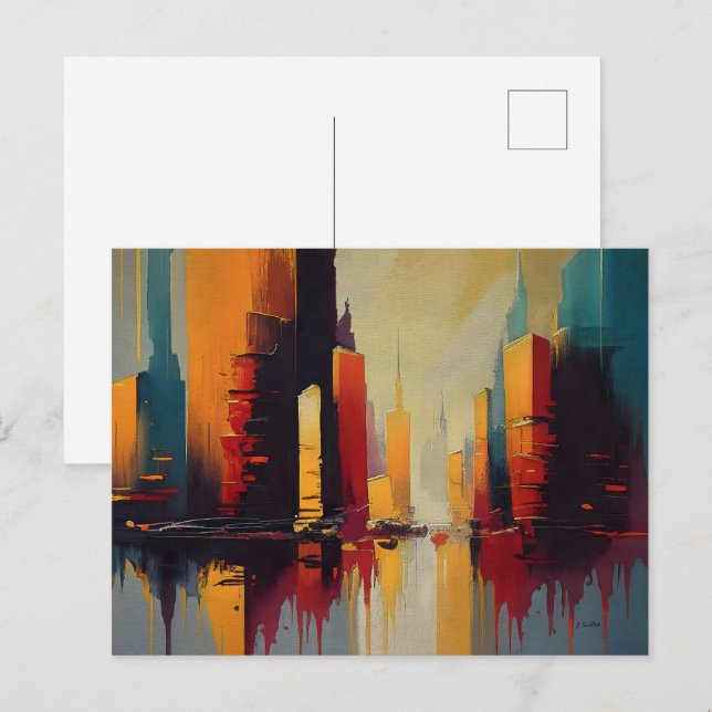 Cartão Postal Pulso Urbano – Cidade Abstrata em Ritmo Vertical (Frente/Verso)