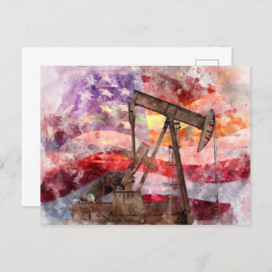 Cartão Postal Pumpjack silhoucolor com bandeira americana