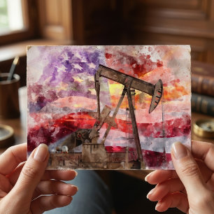Cartão Postal Pumpjack silhoucolor com bandeira americana