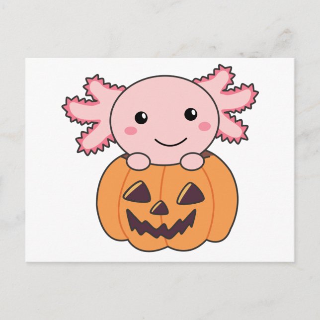 Cartão Postal Pumpkin Axolotl Lovers Sweet Animals For Halloween (Frente)
