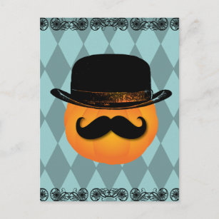 Cartão Postal Pumpkin com bigode e chapéu