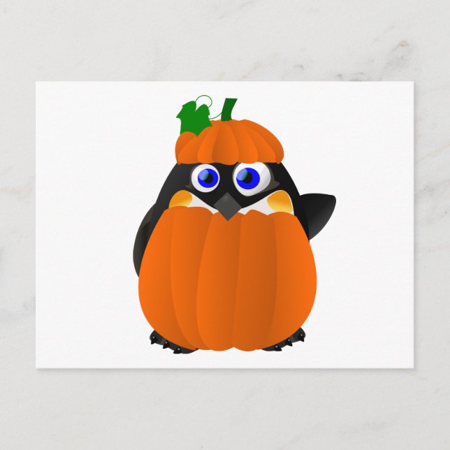 Cartão Postal Pumpkin Costume Halloween Penguin (Frente)