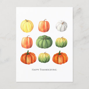 Cartão Postal Pumpkin de Ação de Graças de Aquarela