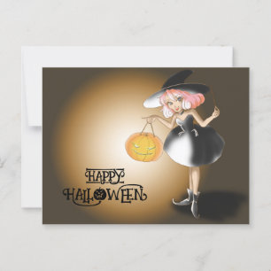 Cartão Postal Pumpkin de bruxa-branca-cômica personalizada do Ha
