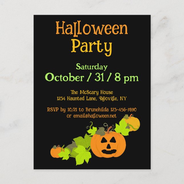 Cartão Postal Pumpkin de Halloween Carving Black Orange Party Gr (Frente)