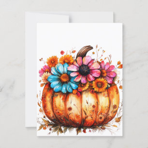 Cartão Postal Pumpkin de Queda Floral de Aquarela