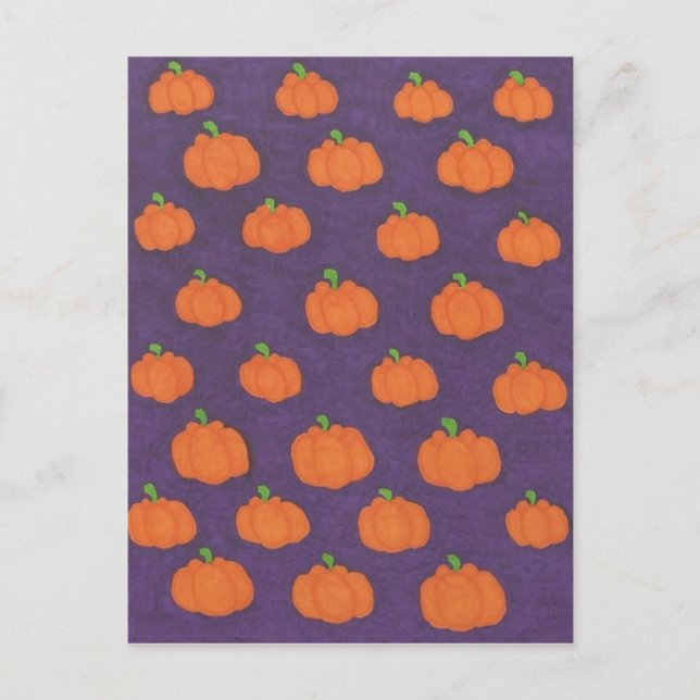Cartão Postal Pumpkin de queda roxa (Frente)