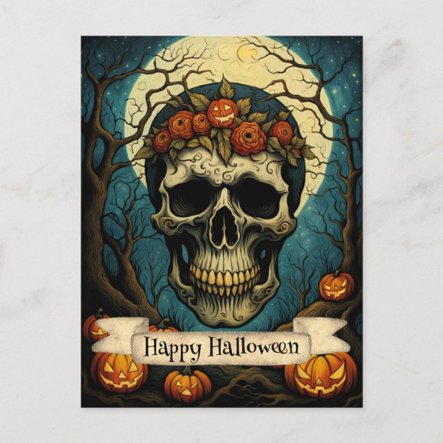 Cartão Postal Pumpkin Floral Halloween (Frente)