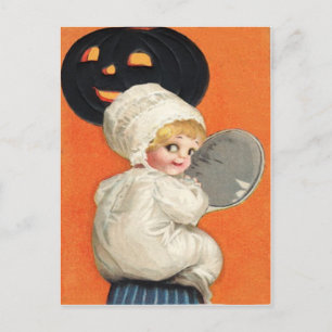 Cartão Postal Pumpkin Jack O Lanterna Girl