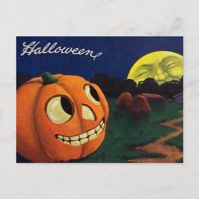 Cartão Postal Pumpkin Jack O Lanterna Na Lua (Frente)