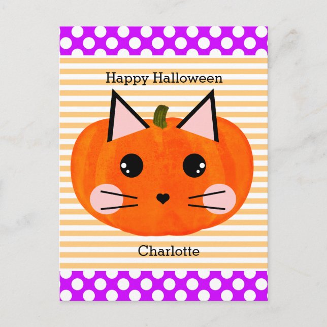 Cartão Postal Pumpkin Laranja Roxo Feliz Dia das Bruxas (Frente)