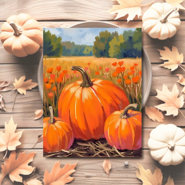 Cartão Postal Pumpkin Patch Fall Foliage Watercolor (Criador carregado)