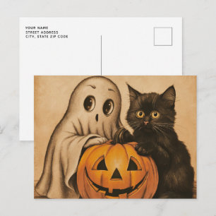 Cartão Postal Pumpkin Preto Ghost Ghost do Halloween