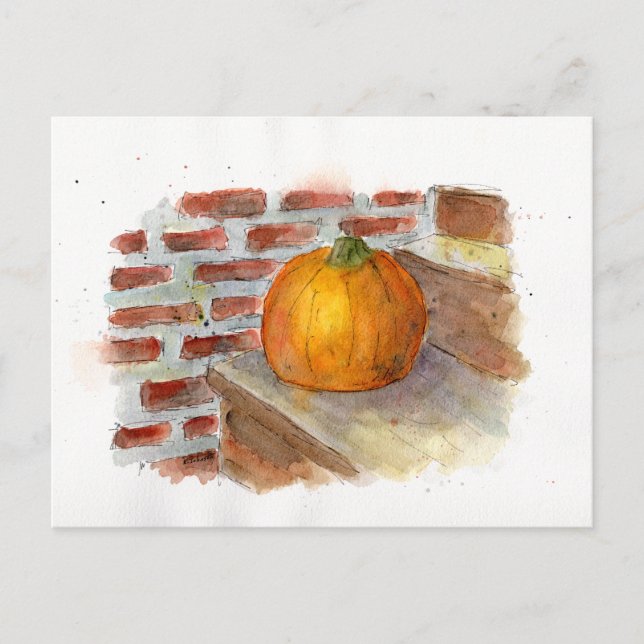 Cartão Postal Pumpkin Stress Life Watercolor Pumpkin (Frente)