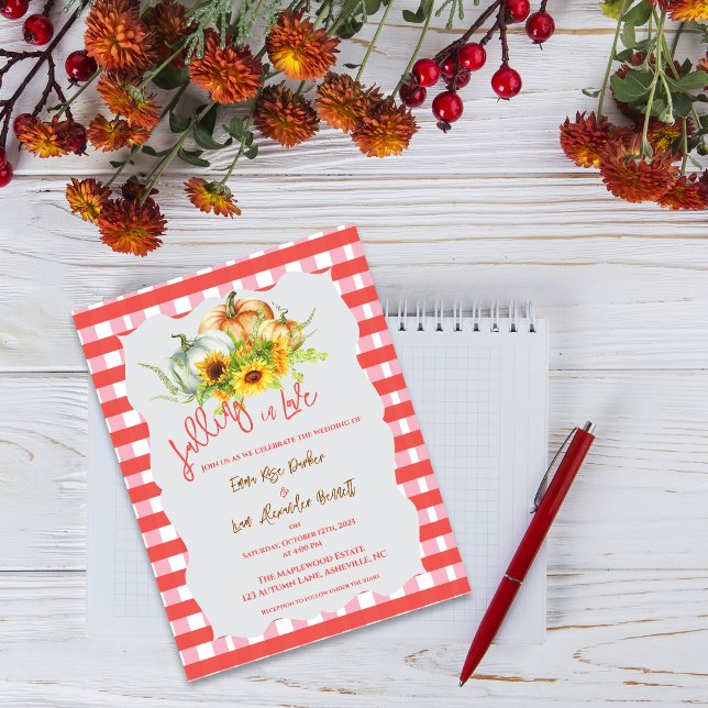Cartão Postal Pumpkins Falling in Love Fall Wedding Invitation (Pumpkins Falling in Love Fall Wedding Invitation Postcard)