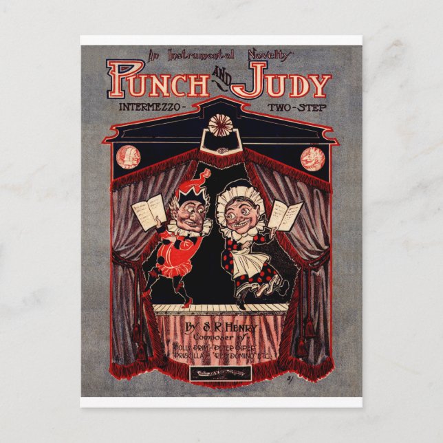 Cartão Postal Punch e Judy Puppets Ilustração Arte (Frente)