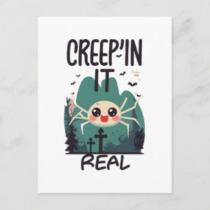 Cartão Postal Punição de Aranha de Halloween Kawaii