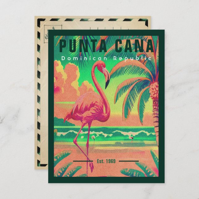 Cartão Postal Punta Cana DR. Retro Flamingos Souvenir 1950 (Frente/Verso)