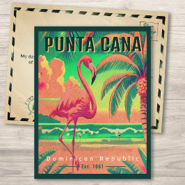 Cartão Postal Punta Cana DR. Retro Flamingos Souvenir 1960