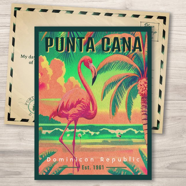 Cartão Postal Punta Cana DR. Retro Flamingos Souvenir 1960 (Criador carregado)