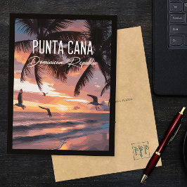Cartão Postal Punta Cana DR Retró Gaivota Souvenir tropical