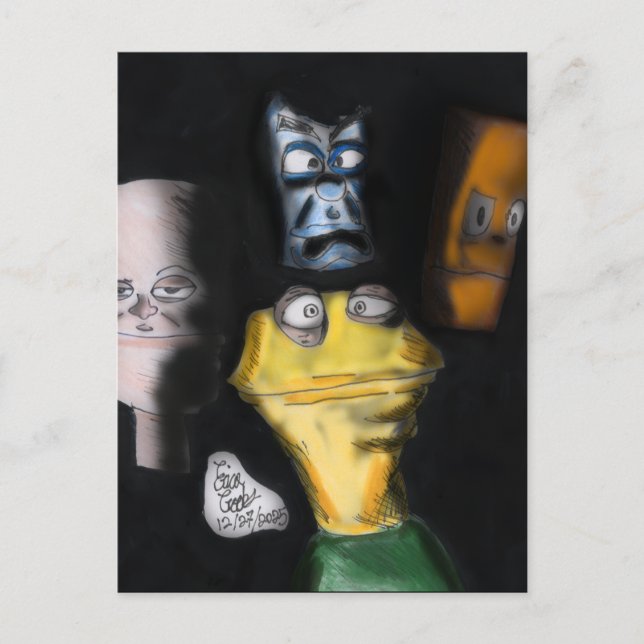 Cartão Postal Puppets in the dark ( Erica Crooks puppet art ) (Frente)
